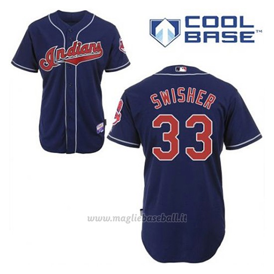 Maglia Baseball Uomo Cleveland Indians Nick Swisher 33 Blu Alterner Cool Base